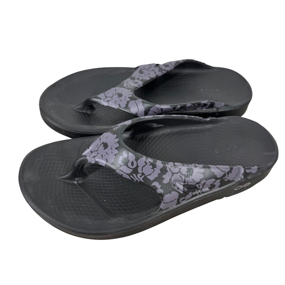 OOFOS OOlala Recovery Sandals Black Grey Floral Women 7 Men 5 EU 38 Comfort